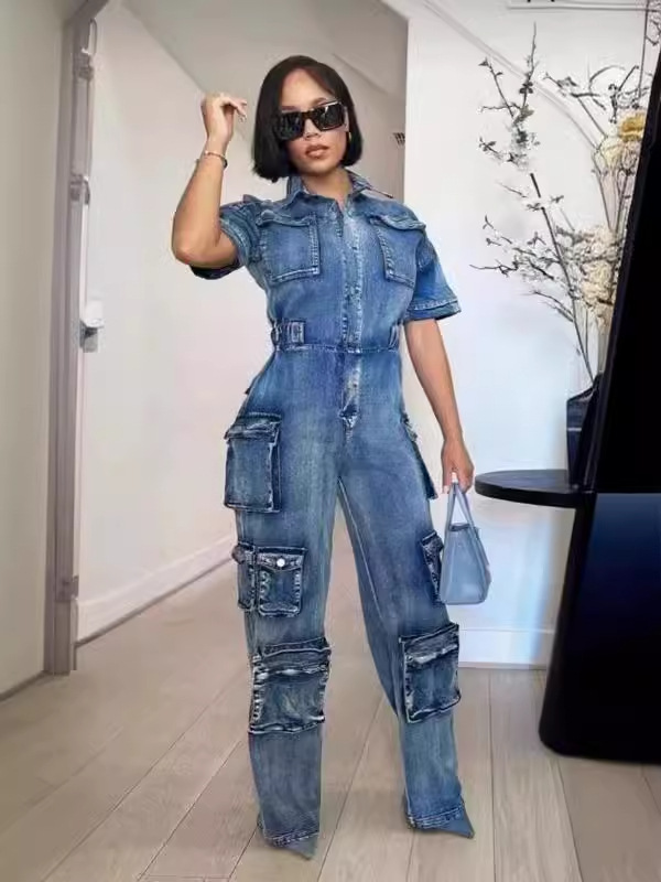 Comercio exterior transfronterizo Europa y América ropa de mujer nueva ropa de lavado pantalones de botón de bolsillo jeans pantalones de manga corta
