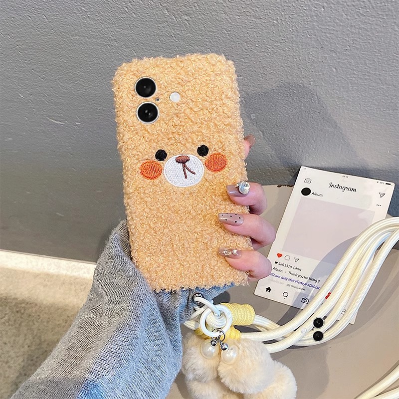 Apple, huawei, vivo, xiaomi, oppo, honor, compatible bag strap, iPhone16, phone case, protective case, with little bears, fall protection