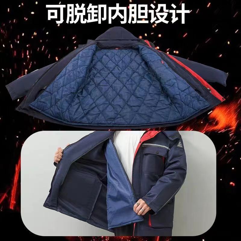 冬の作業服静電気防止綿服男性綿服は保温中長ガソリンスタンドの石化労働保護綿服を厚くしてカスタマイズした|undefined
