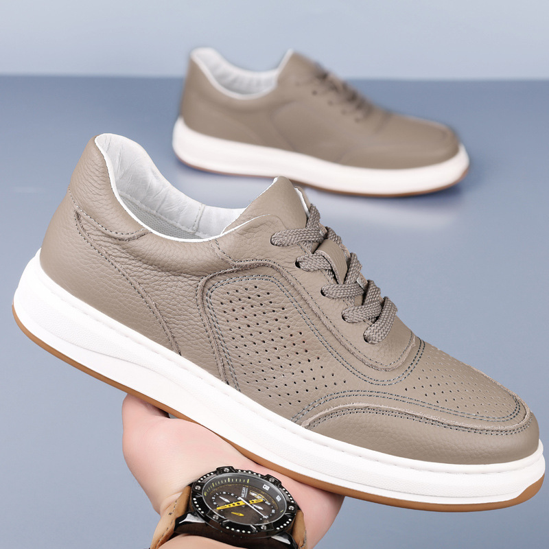 Piel de vaca de primera capa 2025 verano nuevos zapatos de hombre sandalias cuero hueco transpirable hombres pequeños zapatos blancos zapatos de hombre zapatos de cuero de moda