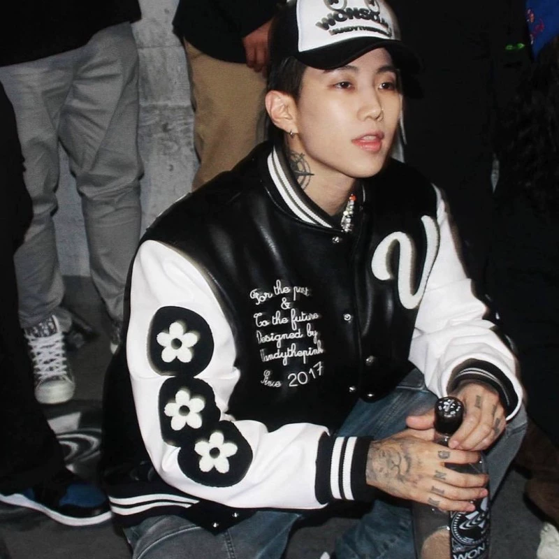 Американский нишевых прилив vandythepink бейсбольный костюм мужской кожаный пиджак Park Zai Fan тот же хлопковый пиджак женский