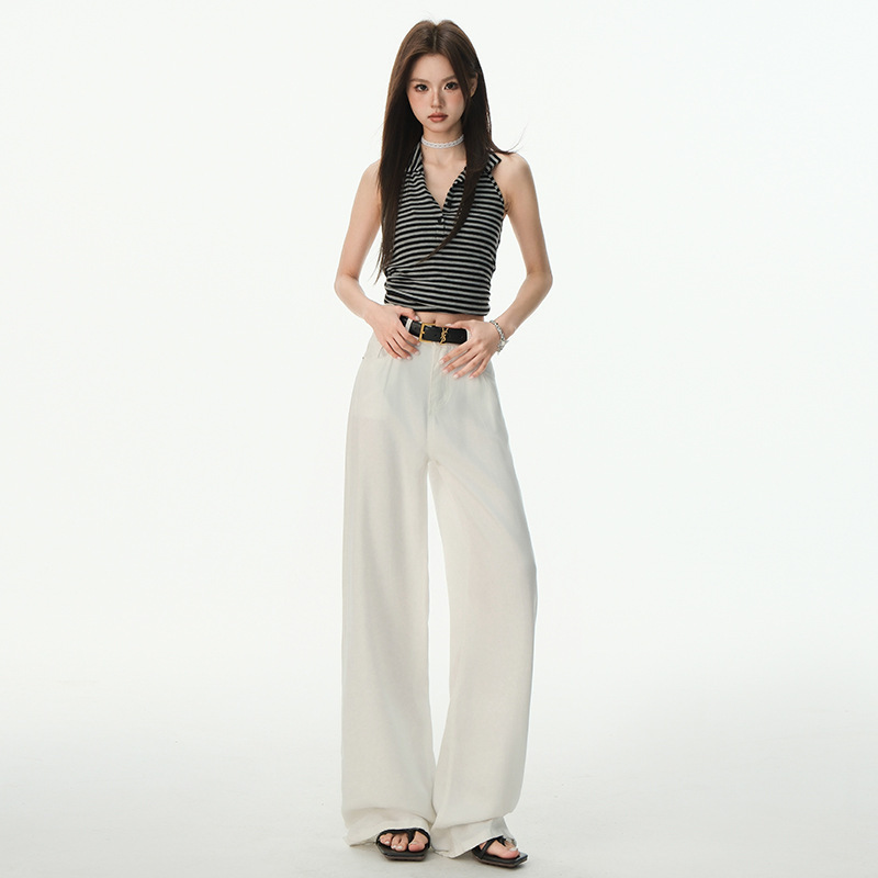 Women's Three-Proof Tencel Lyocell Jeans 2025 Summer Thin High-Waisted Ice Silk White Straight Pants