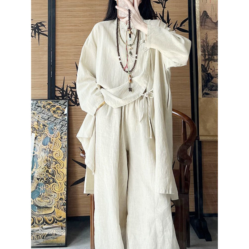 棉麻女装新中式汉服盘扣衬衫唐装上衣佛系禅意中国风茶服|undefined
