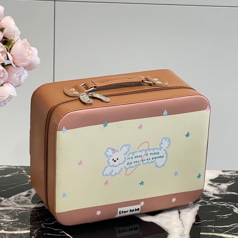 Bolsa de cosméticos con espejo, caja de cosméticos portátil de gran capacidad para mujer, maleta, bolsa de almacenamiento de cosméticos lindo de viaje impermeable