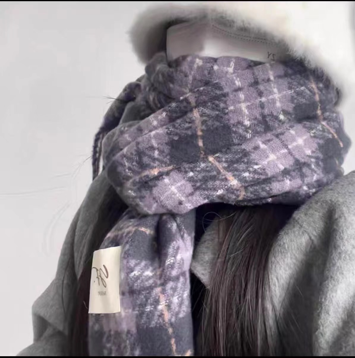 Versión coreana del nuevo producto bufanda a cuadros de cachemira de imitación mujer otoño e invierno bufanda cálida gruesa estudiante bufanda de moda de todo fósforo