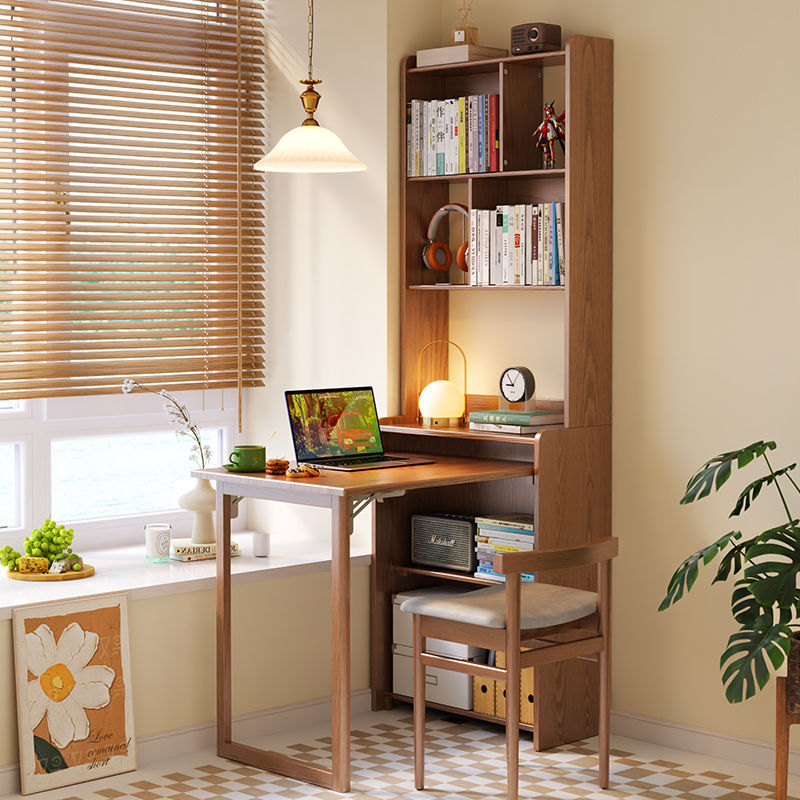 Solid wood bookshelf and desk set, home bookshelf, folding desk, writing desk, computer desk, study desk