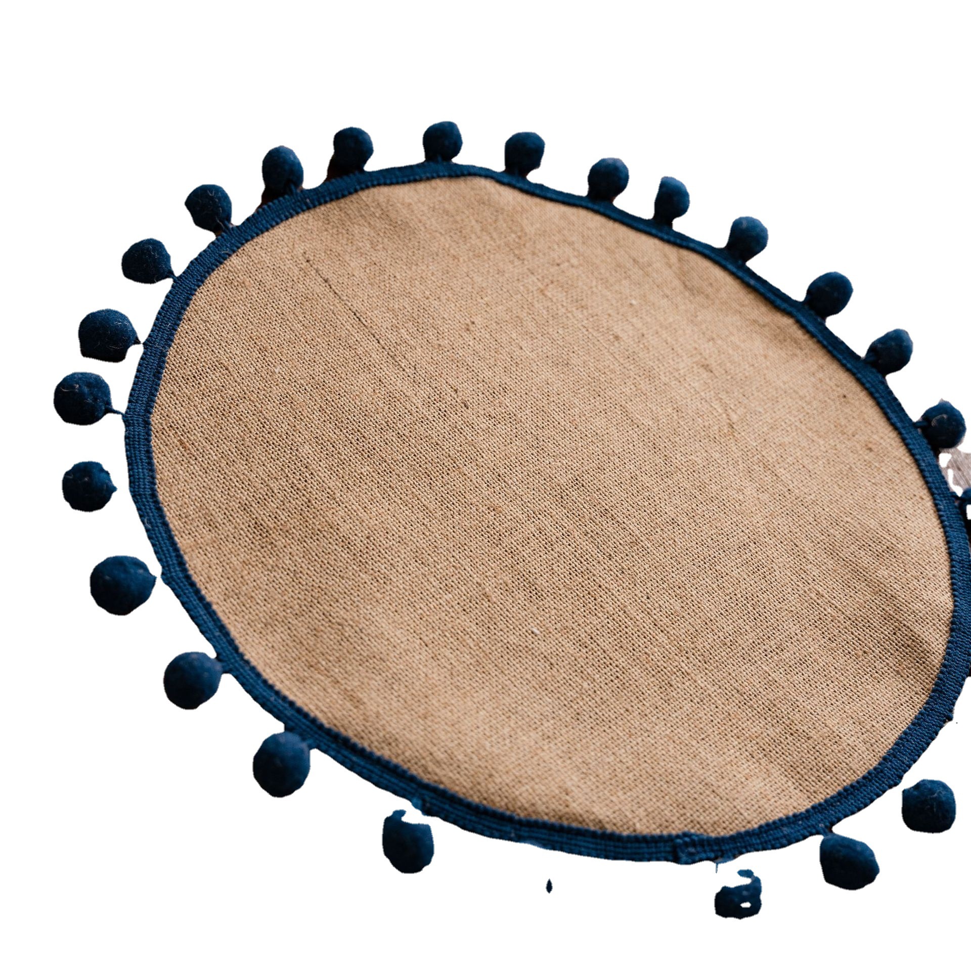 伊缦琪韵桌旗节日天然黄麻编织派对藏青球装饰美式玄关工厂直供