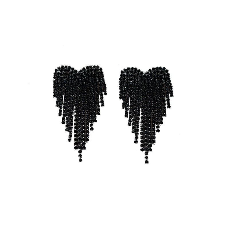 1 Pair Fashion Tassel Heart Shape Metal Inlay Rhinestones Women's Drop Earrings display picture 5