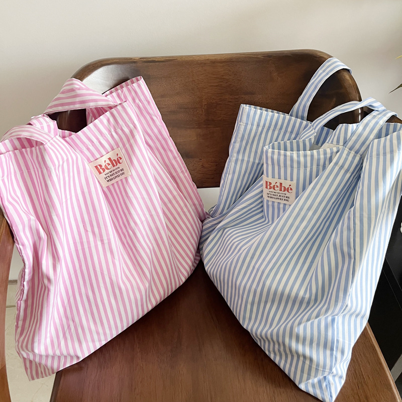 Unisex Large Cotton Stripe Cute Basic Square Open Tote Bag display picture 6
