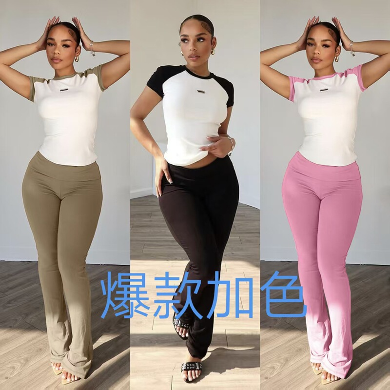 Women's Spring and Summer Color-matching Sports Dance Fitness Yoga Short-sleeved Trousers suit Two-piece Set Women's Spring and Summer Color-matching Sports Dance Fitness Yoga Short-sleeved Trousers suit Two-piece Set