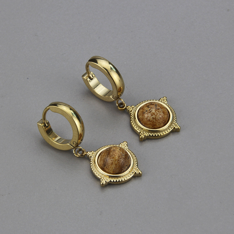 Simple Style Geometric Titanium Steel Pendant Necklace Earrings Artificial Gemstones Stainless Steel