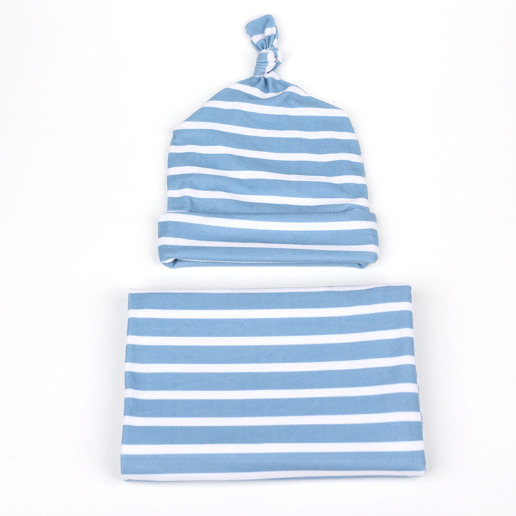 fashion gray blue stripe newborn baby swaddle hat wrap blanket suit wholesale nihaojewelrypicture5