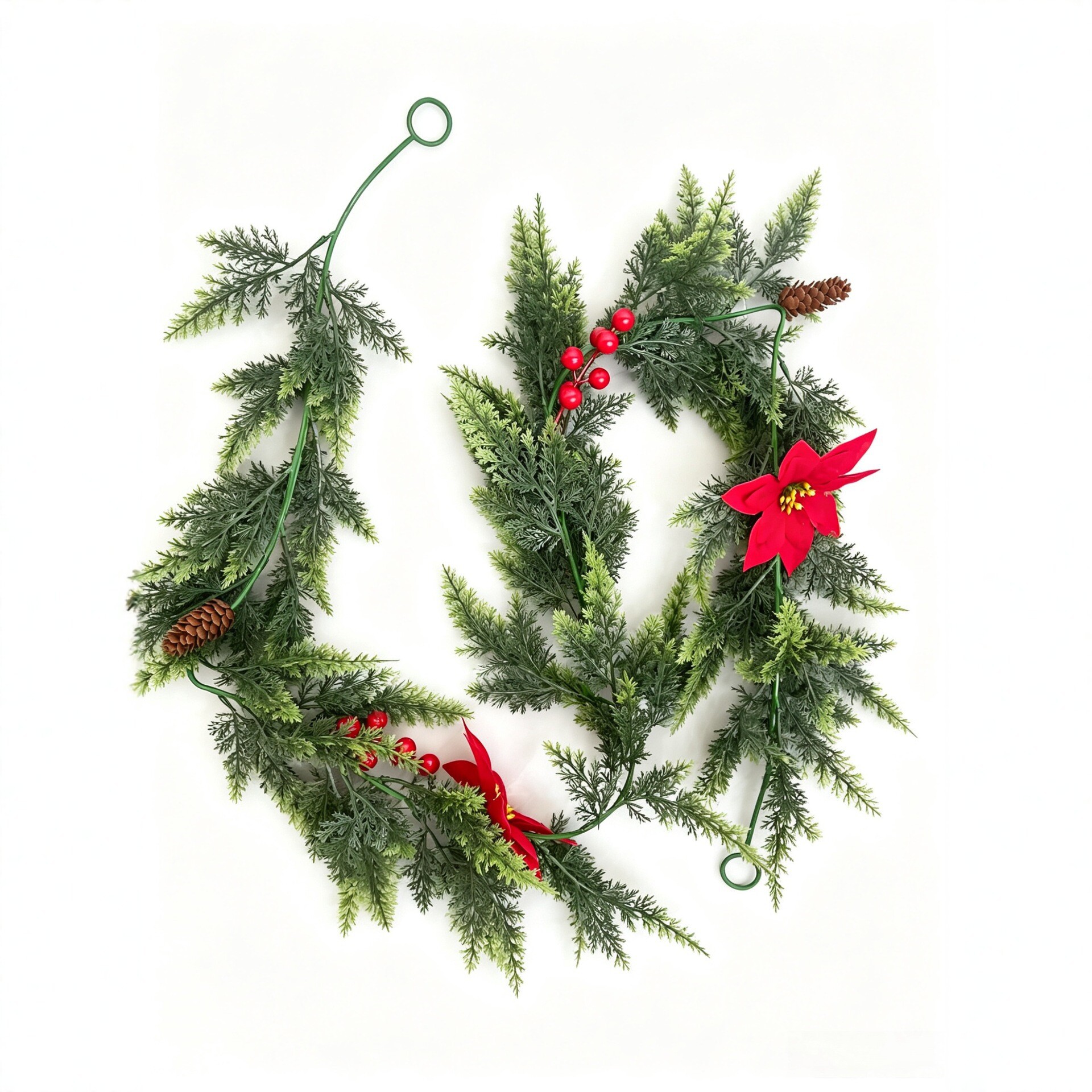 Artificial Norfolk pine, pine needles, poinsettia vine wall hanging, Christmas decoration, cross-border home holiday ornament