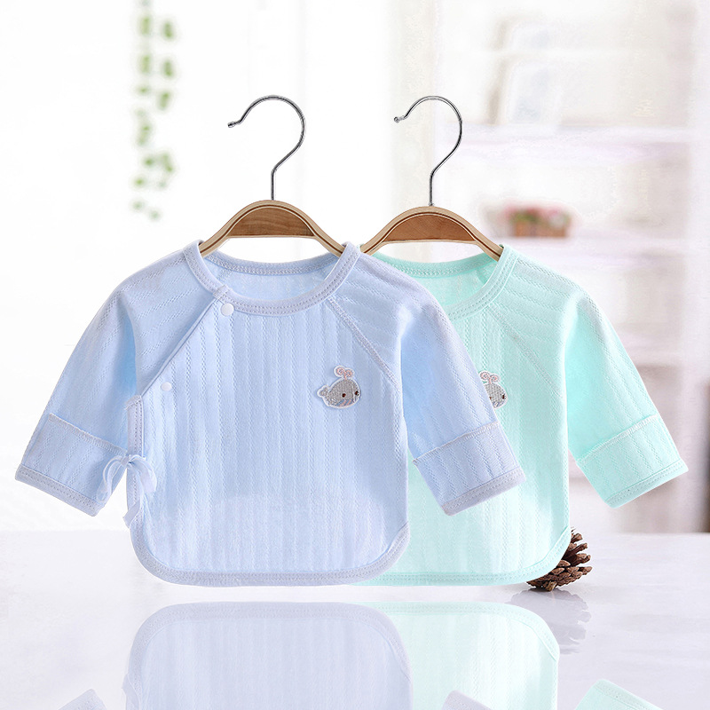 Newborn Half Back Shirt Spring Summer Thin Long Sleeve Base Layer Shirt Boneless Monk's Robe for Newborn Baby Topwear