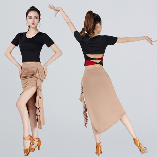 Latin Dance Pencil Skirt for Women Adult New Leaf Edge National Standard Short Skirt Practice Dress Bottom Skirt Competition Performance Dress