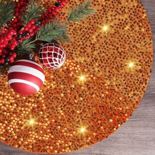 Cross-border Christmas high-end bright beads tree skirt creative orange apron Christmas tree accessories holiday decorations
