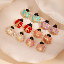 亚马逊热卖七星瓢虫耳钉女彩色创意卡通不锈钢耳环时尚百搭耳饰