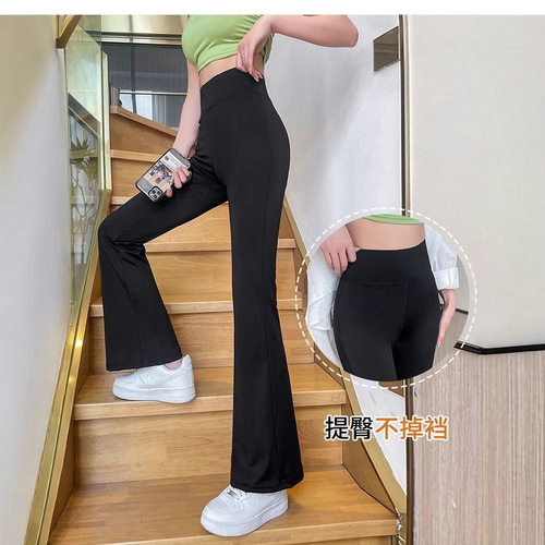 Black Micro Trumpet Shark Women's Outerwear High-Waist Spring and Autumn Thin Tight Sheer Floor-Length Wide Leg Pants