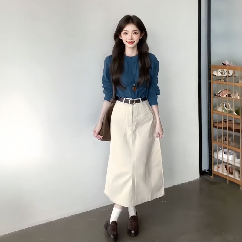 秋装多巴胺穿搭一整套微胖小个子过膝连衣裙子套装女款2025两件套|undefined