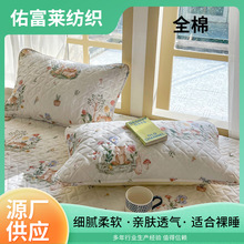 全棉夹棉印花枕套小清新单枕套全棉48x74枕头套一对装家用枕芯套