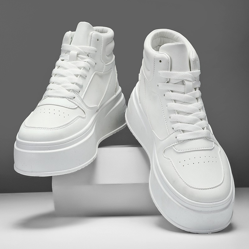 High-Top Men's Shoes, Spring and Summer Trendy Versatile Youth Sneakers, Niche Original Design, Thick-Soled Height-Increasing White Trendy Shoes