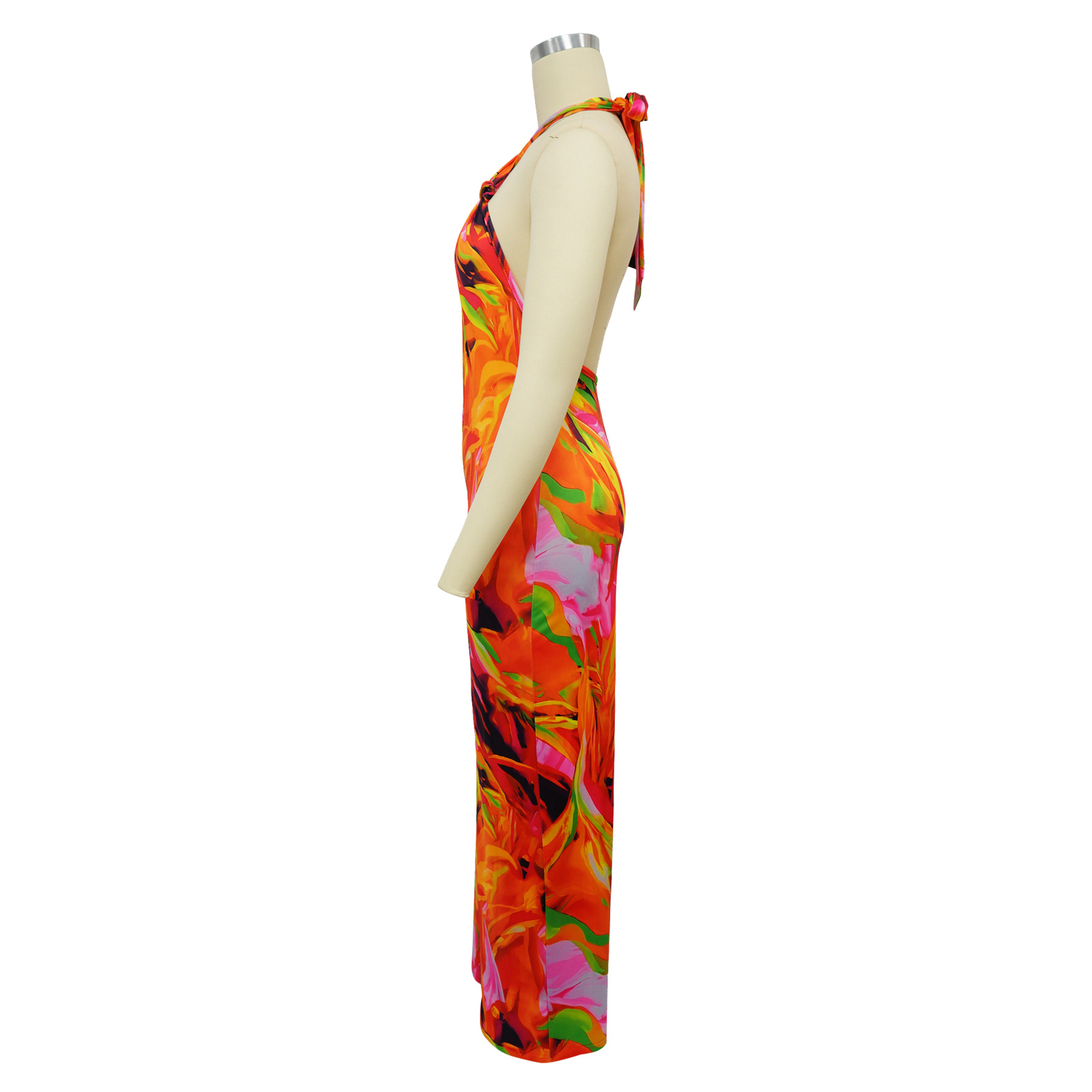 Women Wear Printed Cropped Halter Backless Jumpsuit 9 Women Wear Printed Cropped Halter Backless Jumpsuit