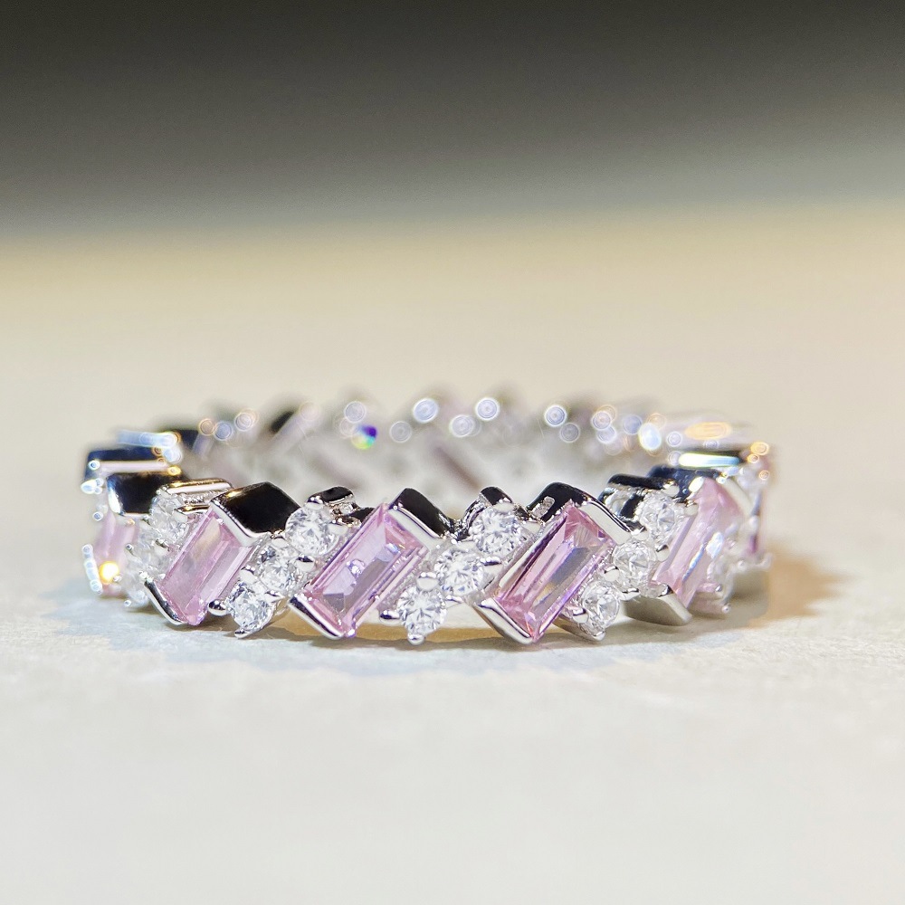 Rhinestones Inlay Material Rings Classification 925 Sterling Silver Rhinestones Rectangle Rings
