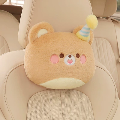 Car Headrest Waist Car Cartoon Pillow Cushion Plush Cute Seat Neck Pillow Seat Back Waist Car Car Supplies (Headrest) - happy-bear-headrest