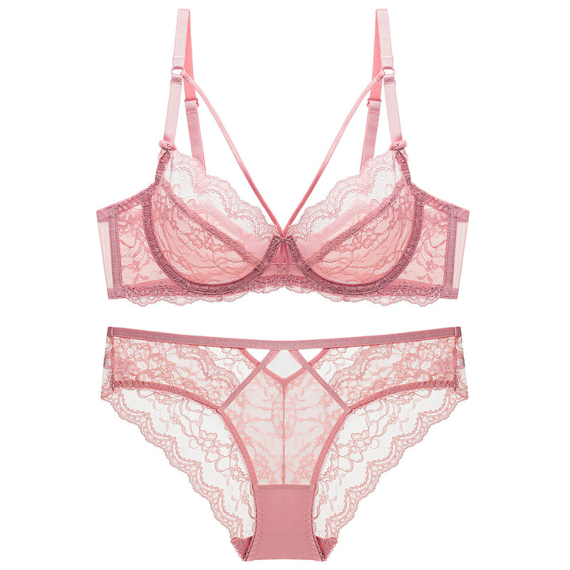Lace big chest small bra women's sexy underwear bra suit ultra-thin transparent bra