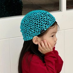 2025春秋夏季新款简约镂空包头帽女童亮片韩版编织网眼帽子潮ins