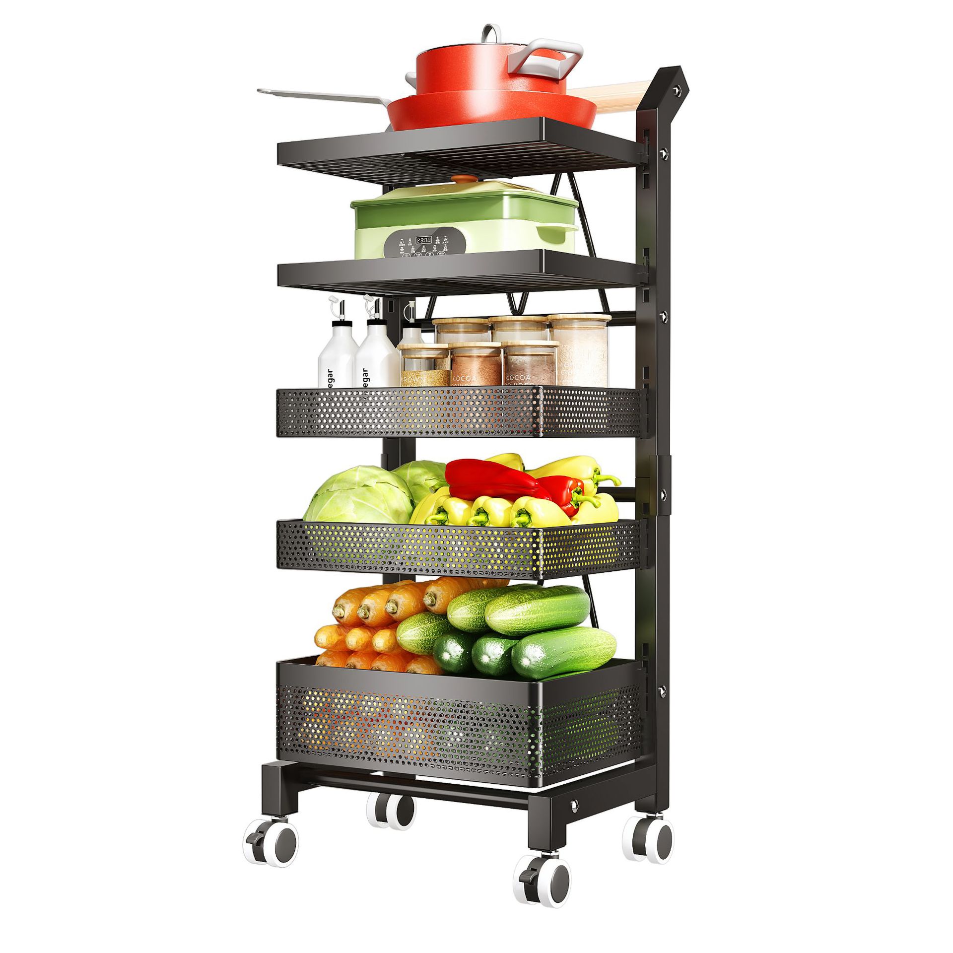 Cocina estante de almacenamiento móvil carro desmontable botella de condimento fruta y verdura artículos diversos rack de almacenamiento cesta de almacenamiento de piso multifuncional