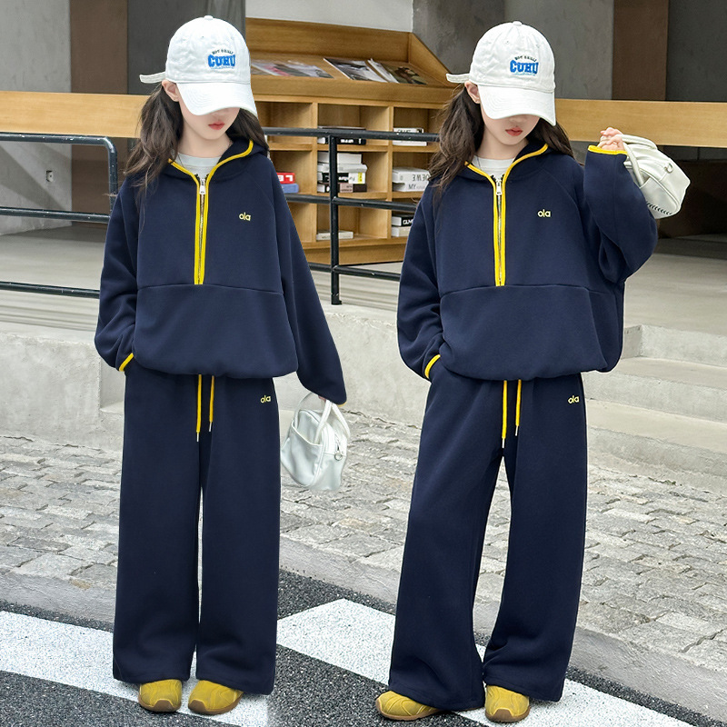 女童秋套装2025新款中大童韩版半拉链卫衣儿童运动两件套洋气潮范|undefined