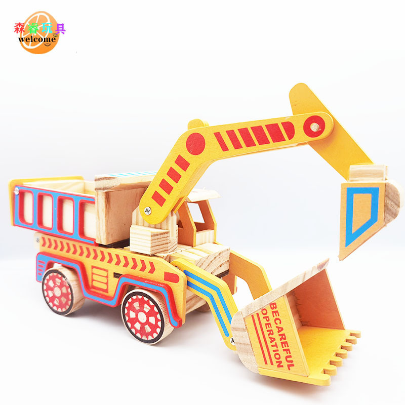 New super engineering truck push excavator fire truck children's wooden toy car model wooden ornaments gift wholesale