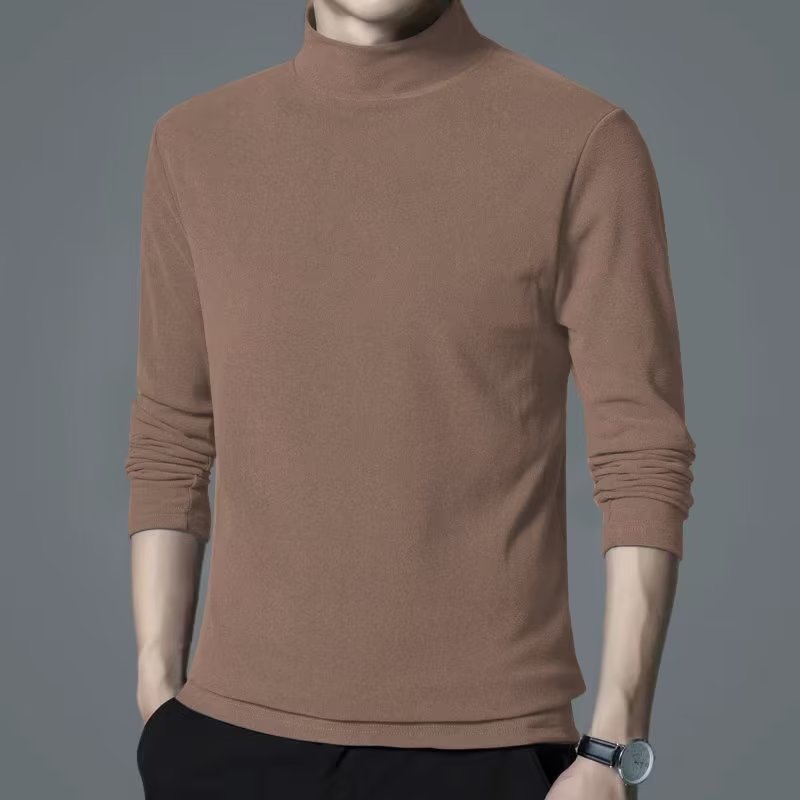 Camiseta de manga larga de los hombres de medio cuello alto color sólido todo partido casual interior medio cuello camisa de fondo moda nuevo Otoño e Invierno camisa de fondo camiseta
