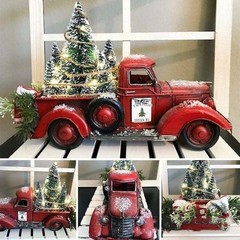 国境を越えた新しいクリスマス装飾樹脂工芸品の赤いトラックがクリスマスツリーのおじいさんの車のデスクトップ装飾を引っ張る