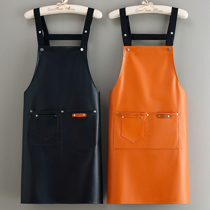 防水・耐油 男女兼用 作業用 PUレザーエプロン キッチン 調理 ケータリング 作業服 洗濯不要 家庭用専用エプロン|undefined