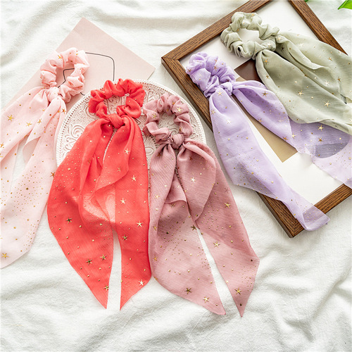 Spring and summer new style chiffon star ponytail streamer large intestine ring hair accessories cross-border women's hair tie wholesale