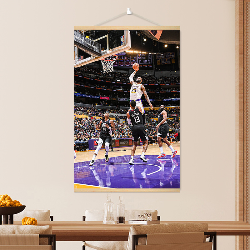 LeBron James Scroll Hanging Painting Sports Star HD Solid Wood Decorative Painting NBA Star Bedroom Living Room