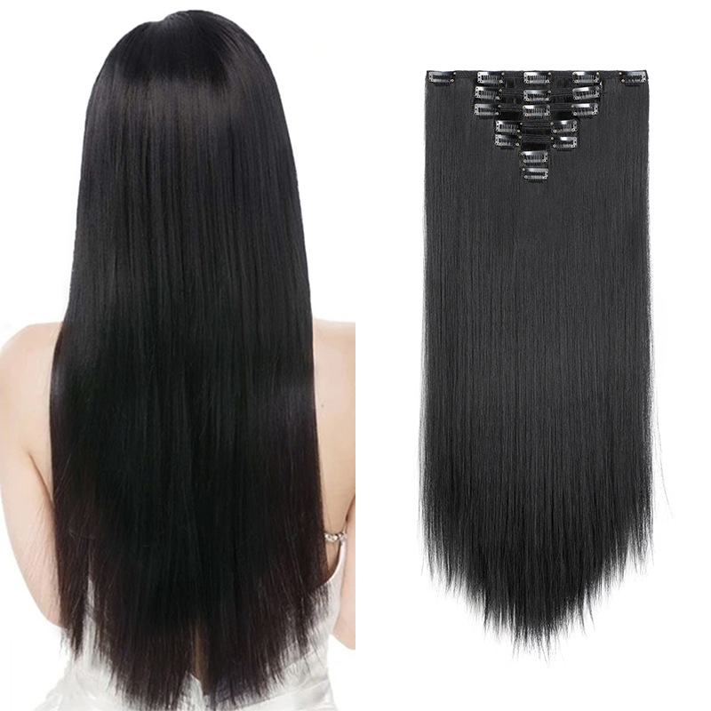 Europa y los Estados Unidos 7 piezas de seda de alta temperatura clip cabello extensión de cabello para mujeres cabello largo recto cortina de cabello al por mayor stock