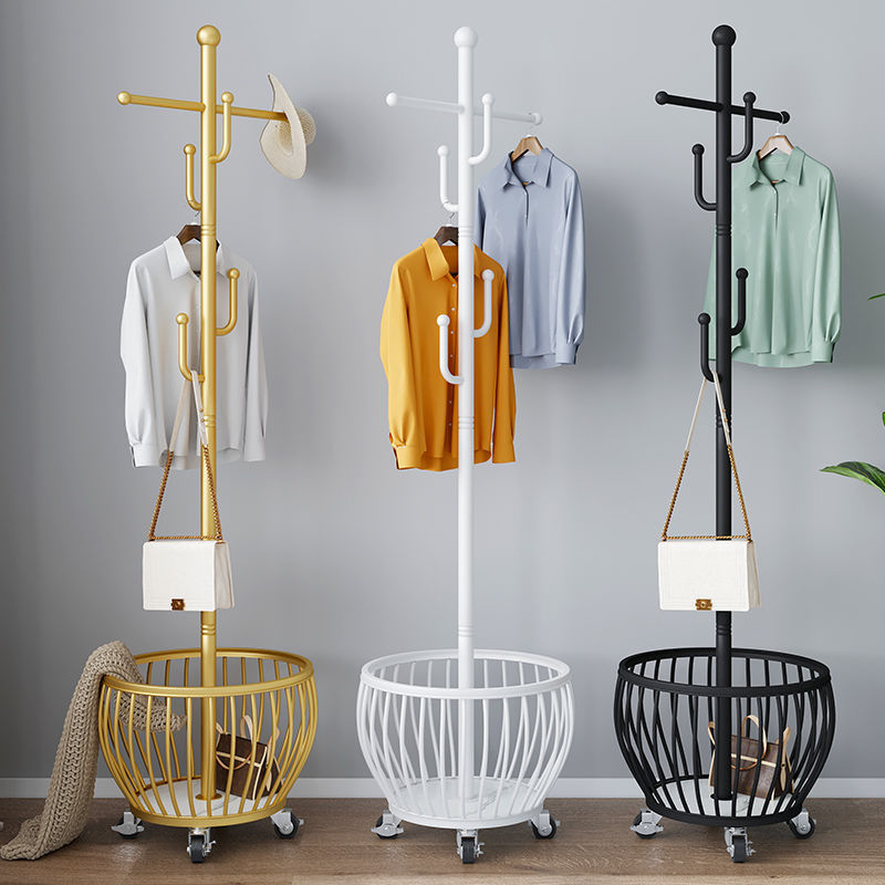 Clothes Rack Vertical Floor-Standing Coat Rack Bedroom Bedside Clothes Rack Household Floor-Standing Clothes Rack with Wheels