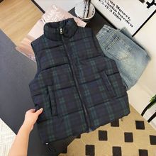 复古减龄秋冬季立领格子加厚保暖马夹外套女羽绒棉服坎肩背心上衣