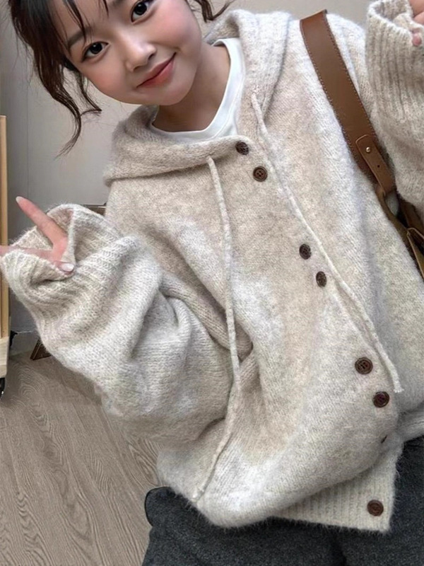 软糯宽松慵懒风连帽毛衣外套女秋冬2025新款洋气减龄百搭针织开衫|undefined