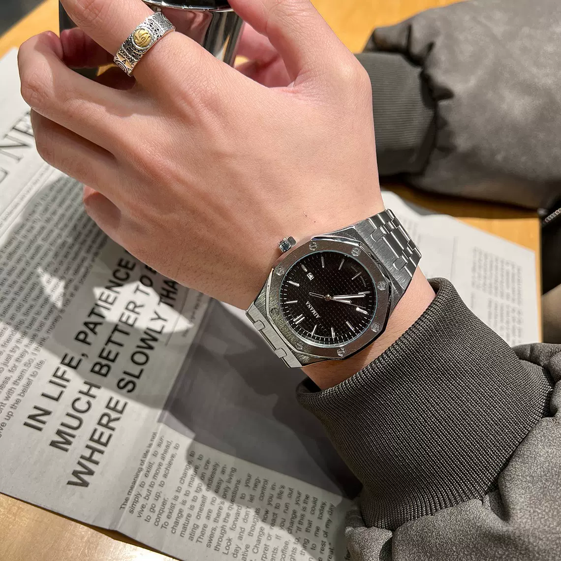 瑞士爆款皇家橡树同款男士腕表瑞士品牌防水钢带石英手表一件代发