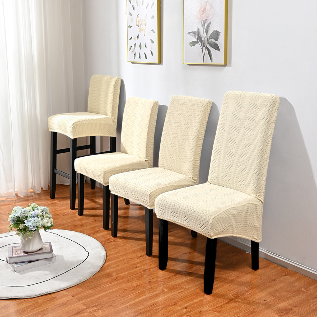 Amazon transfronterizo color sólido elástico jacquard U-silla cubierta polvo general de alta espalda cubierta de silla de comedor de hotel fabricantes al por mayor