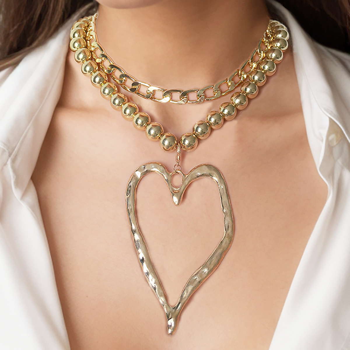 Alloy, Zinc alloy Material Vacation Heart Shape Alloy Zinc Alloy Beaded Chain Pendant Necklaces Wholesale