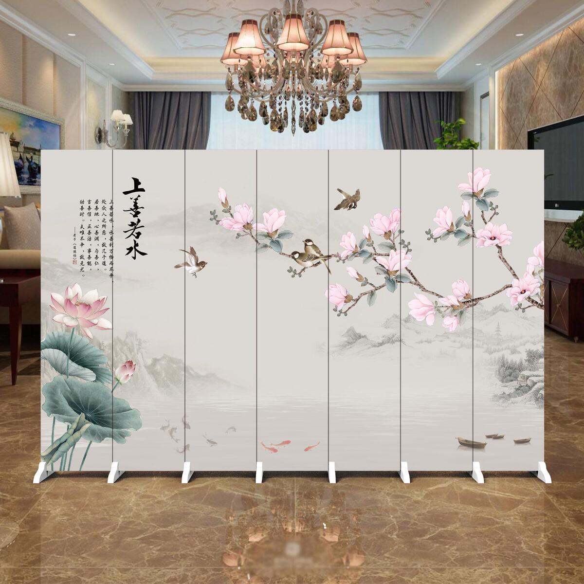Flower and Bird New Chinese Style Screen Partition Living Room Hotel Lobby Movable Home Bedroom Dark Folding Wooden Screen