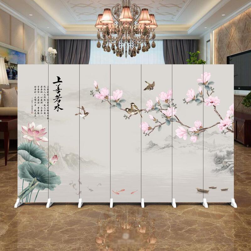 Flower and Bird New Chinese Style Screen Partition Living Room Hotel Lobby Movable Home Bedroom Dark Folding Wooden Screen