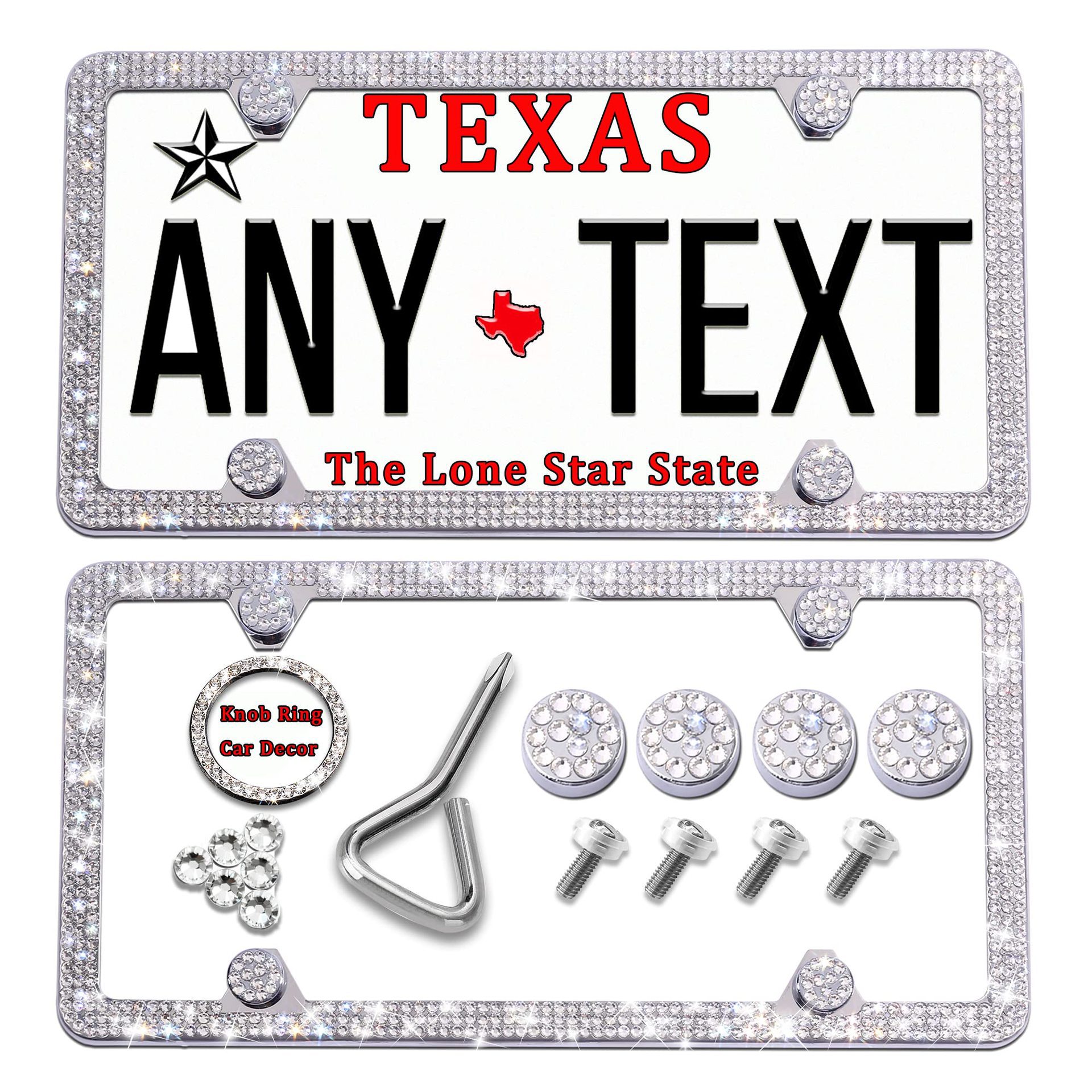 Diamond-Encrusted License Plate Frame, Straight-Line Bow Style, American Standard License Plate Frame, Rhinestone License Plate, Direct Sales from the Source Manufacturer