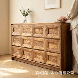 老榆木客厅餐边柜实木玄关收纳柜民宿边柜储物柜家用多格落地立柜