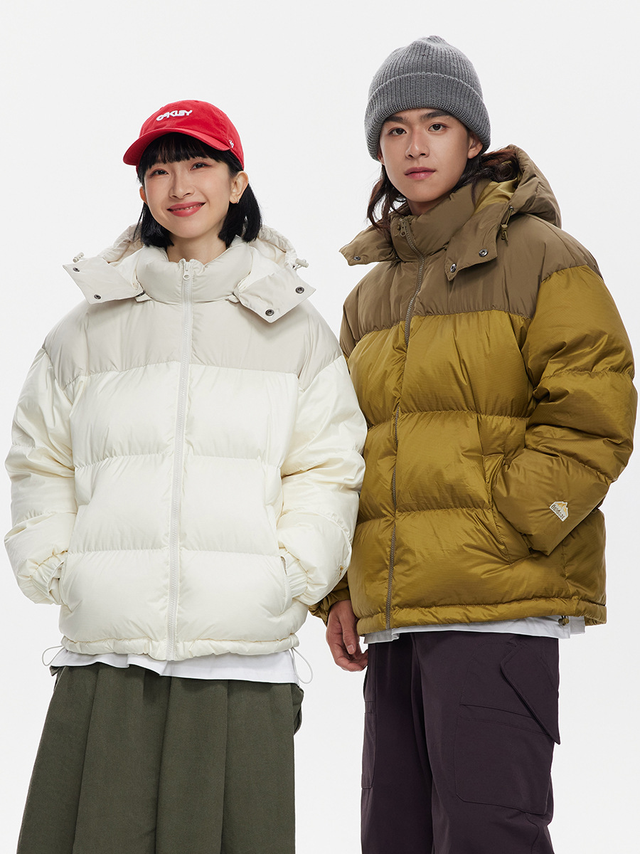 Ru Meng invierno nueva costura contraste color 90 terciopelo impermeable a prueba de viento abajo chaqueta desmontable sombrero engrosado pan esquí traje